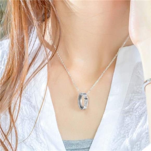 Matching Necklaces for Couples-His Crazy Her Weirdo Engraved Ring Pendant - Picture 5 of 8